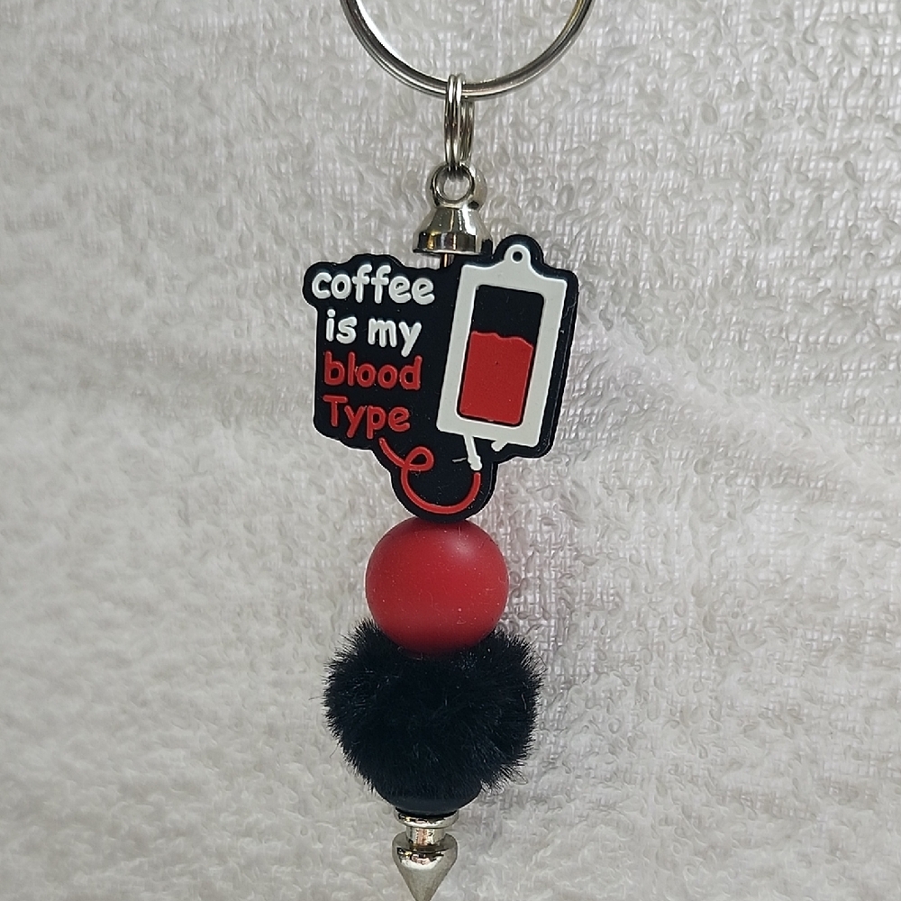 Coffee Keychain with Red and Black Beads